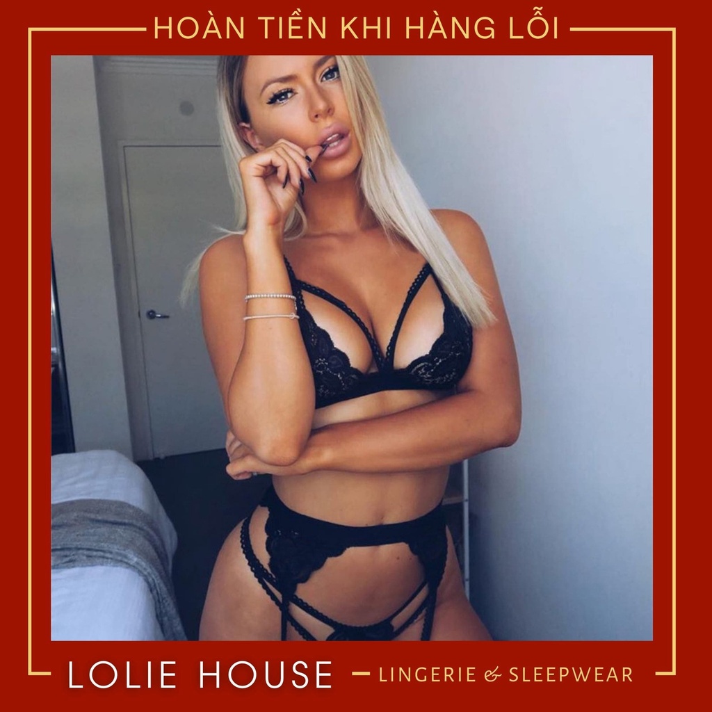 Bộ đồ lót sexy gợi cảm ren lọt khe không gọng không đệm có kèm kẹp tất LOLIE HOUSE - SS17 | BigBuy360 - bigbuy360.vn