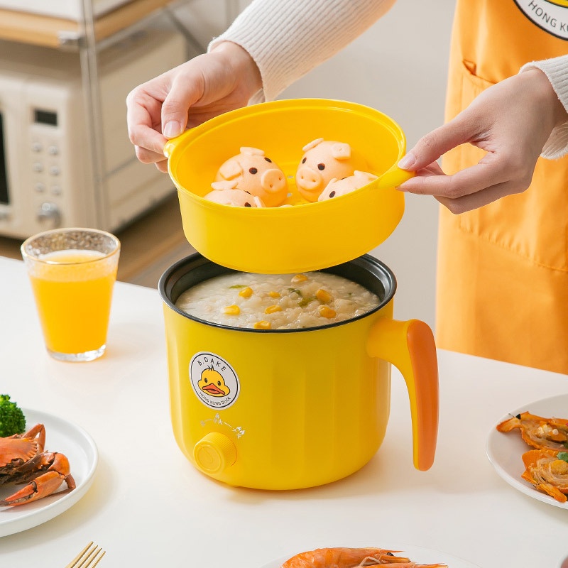 Nồi điện mini vịt vàng 2 tầng đa năng nấu cơm lẩu cháo chiên xào