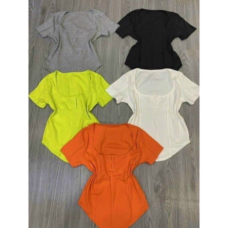 Áo thun body vạt bầu dáng ngắn tay ngắn phối cúc alohashop91