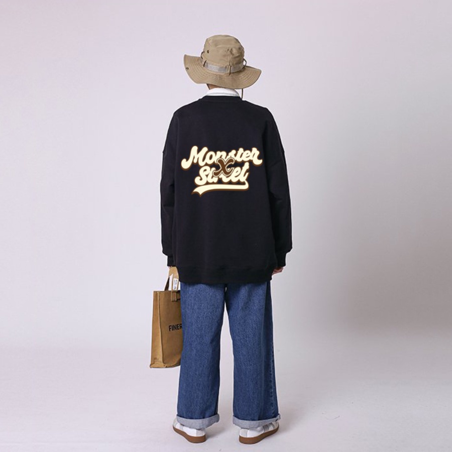 Áo dài tay trơn NỈ BÔNG Unisex Monster X Street Bowling Sweater Ulzzang cặp đôi nam nữ form rộng oversize Hàn Quốc