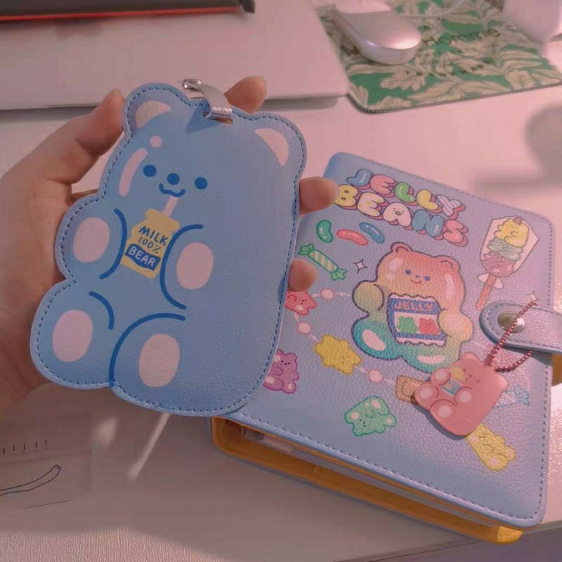 Thẻ tag vali da PU chống thất lạc hành lý du lịch Bentoy Milkjoy gấu Jelly Bean Gummy Bear xanh pastel
