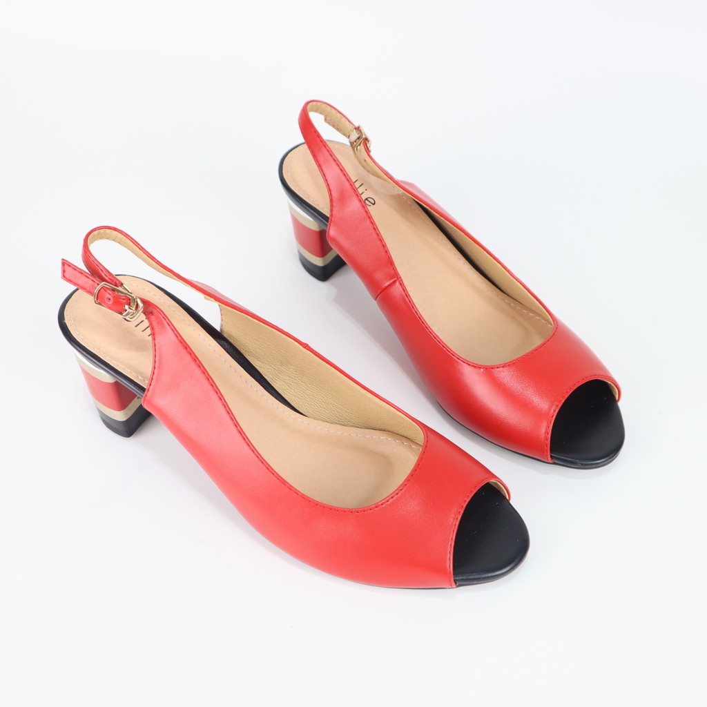 Giày sandal cao gót nữ hở mũi thanh lịch phối gót màu độc lạ 5cm đi làm dạo phố Cillie  1019