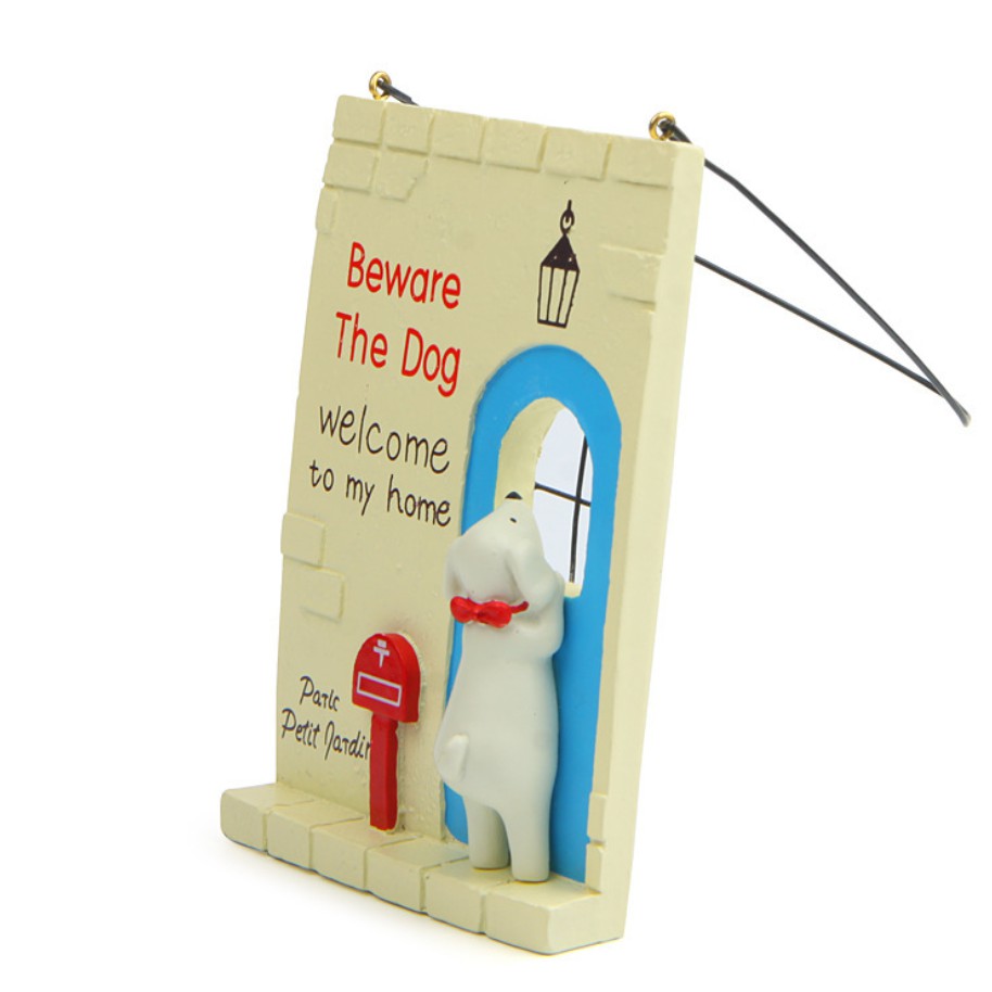 Biển treo cửa phòng hình chó bông trắng hoặc dùng trang trí tiểu cảnh, nhà búp bê