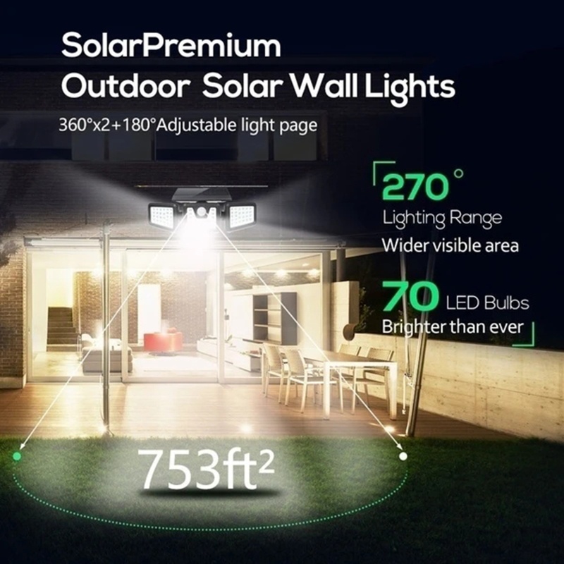 Đèn Năng Lượng Mặt Trời Trang Trí Sân Vườn 270° Đèn Cảm Biến Chuyển Động Góc Rộng Chống Thấm Nước