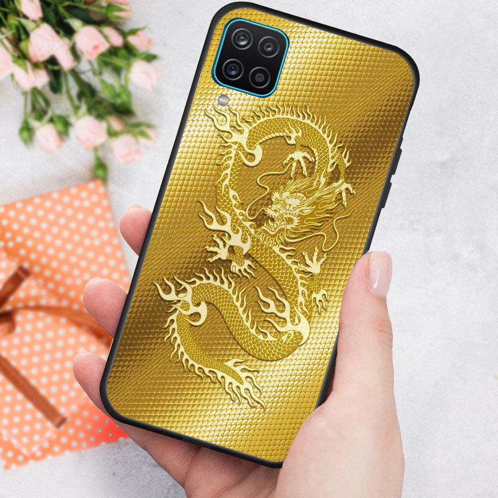 Ốp lưng kính 3D cho Samsung Galaxy A12 5G - Samsung M12 - Samsung A22 5G - Samsung A22 4G hình Rồng Vàng Mạnh Mẽ