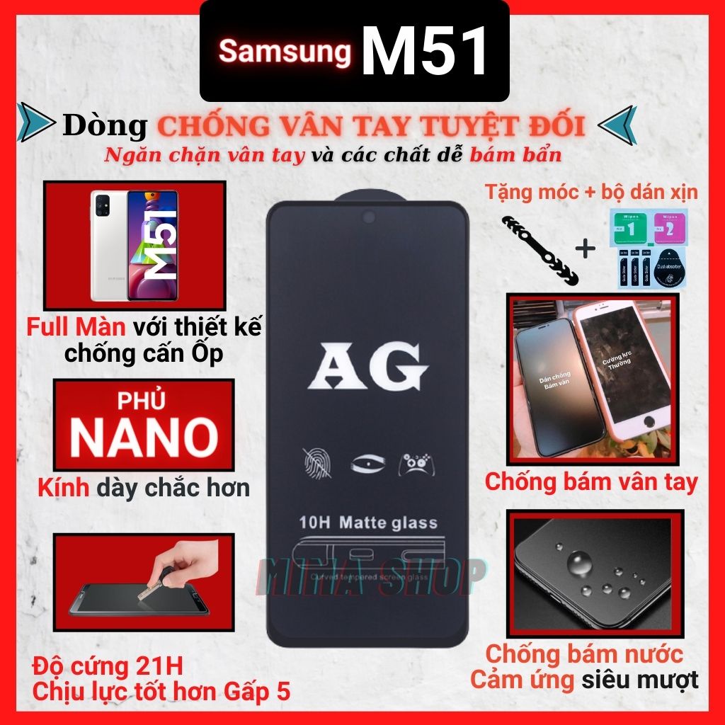 Kính cường lực Chống vân tay Samsung M51 Full màn hình - Chống bám vân tay và mồ hôi hiệu quả-Cảm ứng mượt mà [MIMA]
