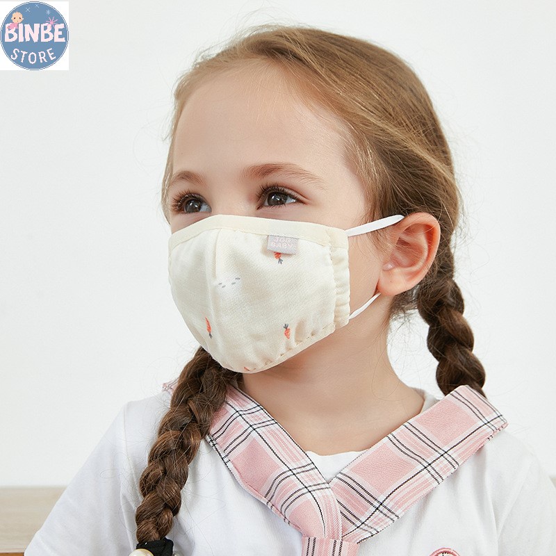 Khẩu trang cho bé, khẩu trang vải 5 lớp dày dặn có dây điều chỉnh cho bé Binbestore