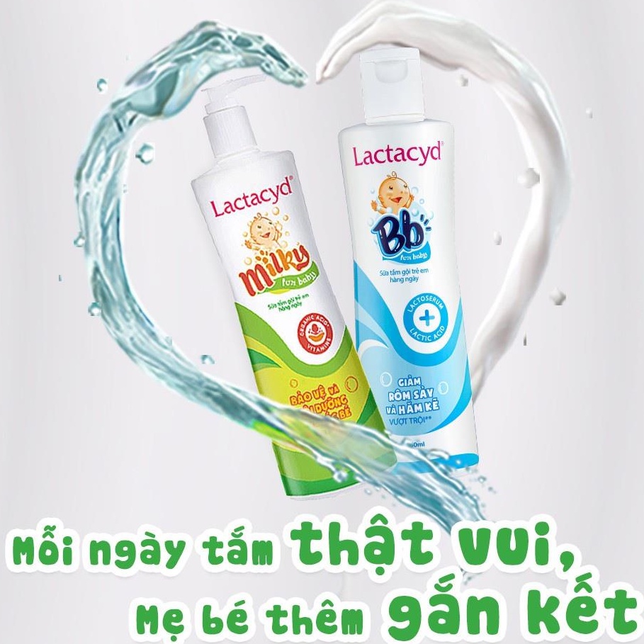 Sữa tắm nước hoa Lactacyd Milky, Sữa tắm cho bé chai to 250ml bảo vệ, nuôi dưỡng da và tóc bé .