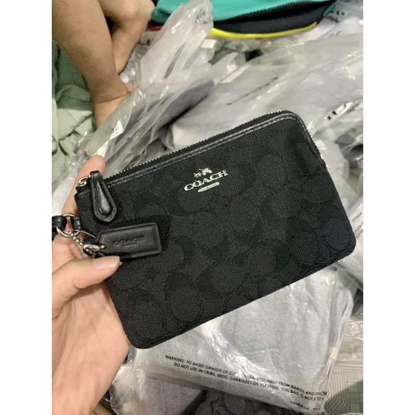 Ví coach móc tay khóa kéo da thật