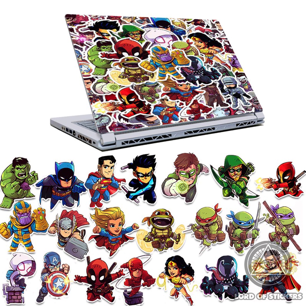 Set 50 Miếng Dán Siêu Anh Hùng Marvel DC Sticker Phim Hoạt Hình Chống Thấm Nước Trang Trí Mũ Bảo Hiểm, Ván Trượt, Laptop