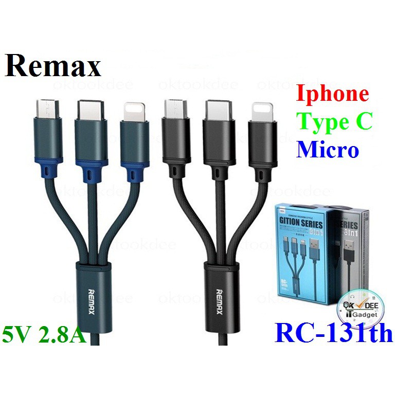 Cáp sạc remax 3 đầu (iphone, micro, type-c) chính hãng