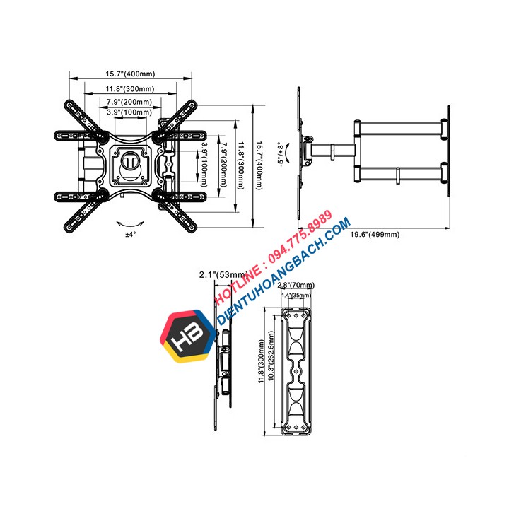 [Chính Hãng] Giá treo tivi xoay đa năng NB P4 32 - 55 inch - Xoay mọi góc độ