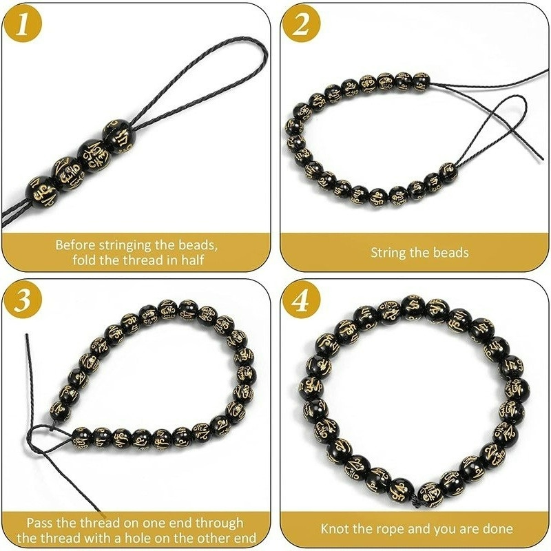 Vòng Tay Xỏ Hạt Đá Obsidian Mạ Vàng/Đen Mang Lại May Mắn Thời Trang Nữ