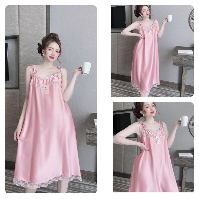 Váy Ngủ Nữ Sexy Nữ, Đầm Ngủ Nữ 2 Dây lụa Latin phối ren, Freesize 40_70kg, tuỳ chiều cao