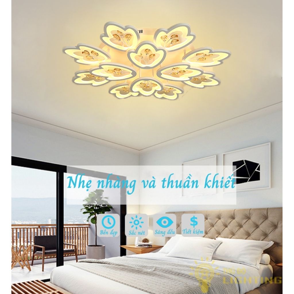 Đèn Ốp Trần Phòng Khách Diệp Minh Đăng THỦ ĐÔ LIGHTING Thiết Kế 12 Cánh Lá Bọc Pha Lê Vàng Độc Đáo, Tinh Tế 2040/12