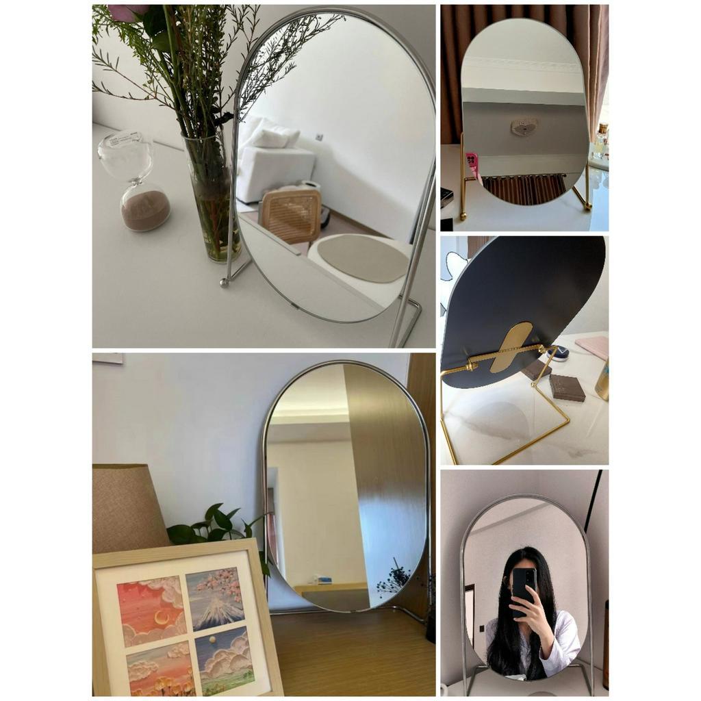 Gương Trang Điểm Hình oval Bằng Kim Loại Có Thể Xoay Được Để Bàn Phòng Tắm / Phòng Ngủ / Nhà Ở Kiểu Hàn Quốc