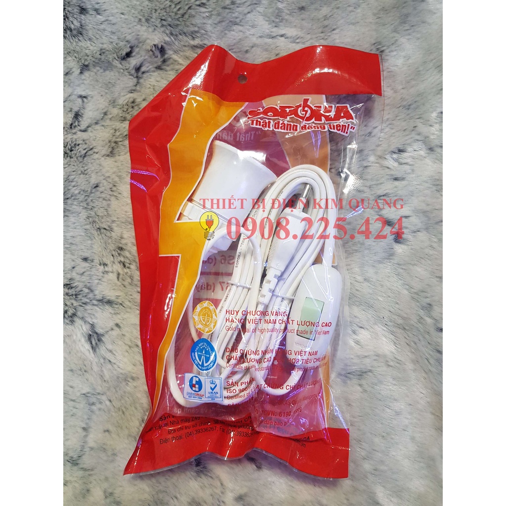 Đuôi đèn E27 liền công tắc SOPOKA DS6, DS7 dây dài 2,5m/5m TRẮNG