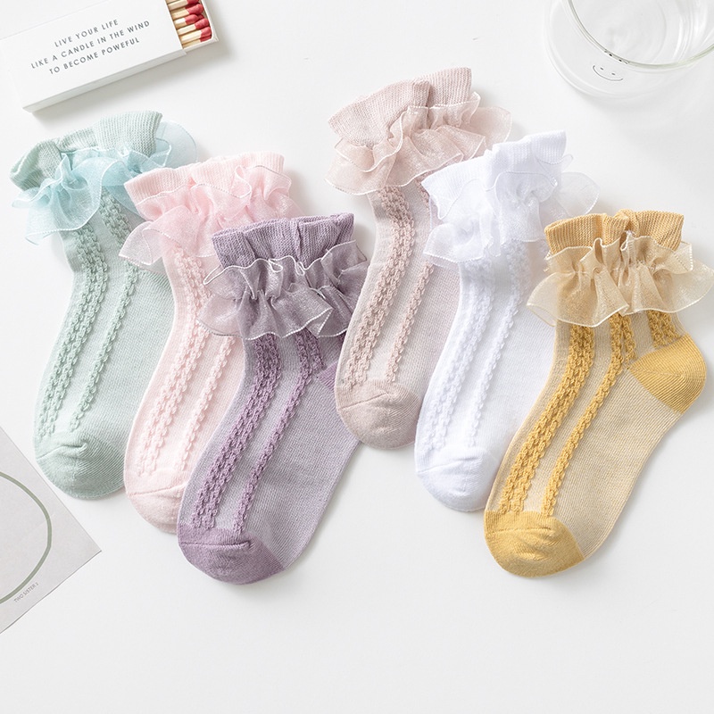 Vớ Cotton Mỏng Phối Ren Kiểu Công Chúa Thời Trang Xuân Thu Cho Bé Gái