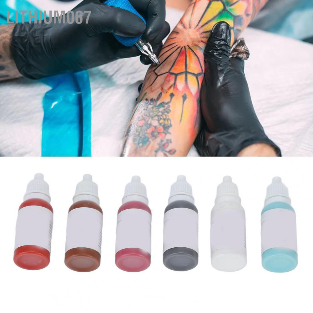 Lithium067 6 Colors 15ml Tattoo Ink Set Microblading Coloring Pigment for Practice Real Person Mực tập phun xăm
