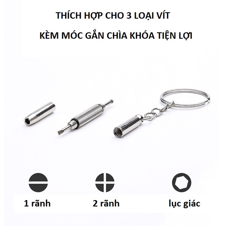 Tua vít 3 đầu đa năng nhỏ gọn tiện lợi kèm móc gắn chìa khóa bỏ túi sửa chữa kính, thiết bị điện tử