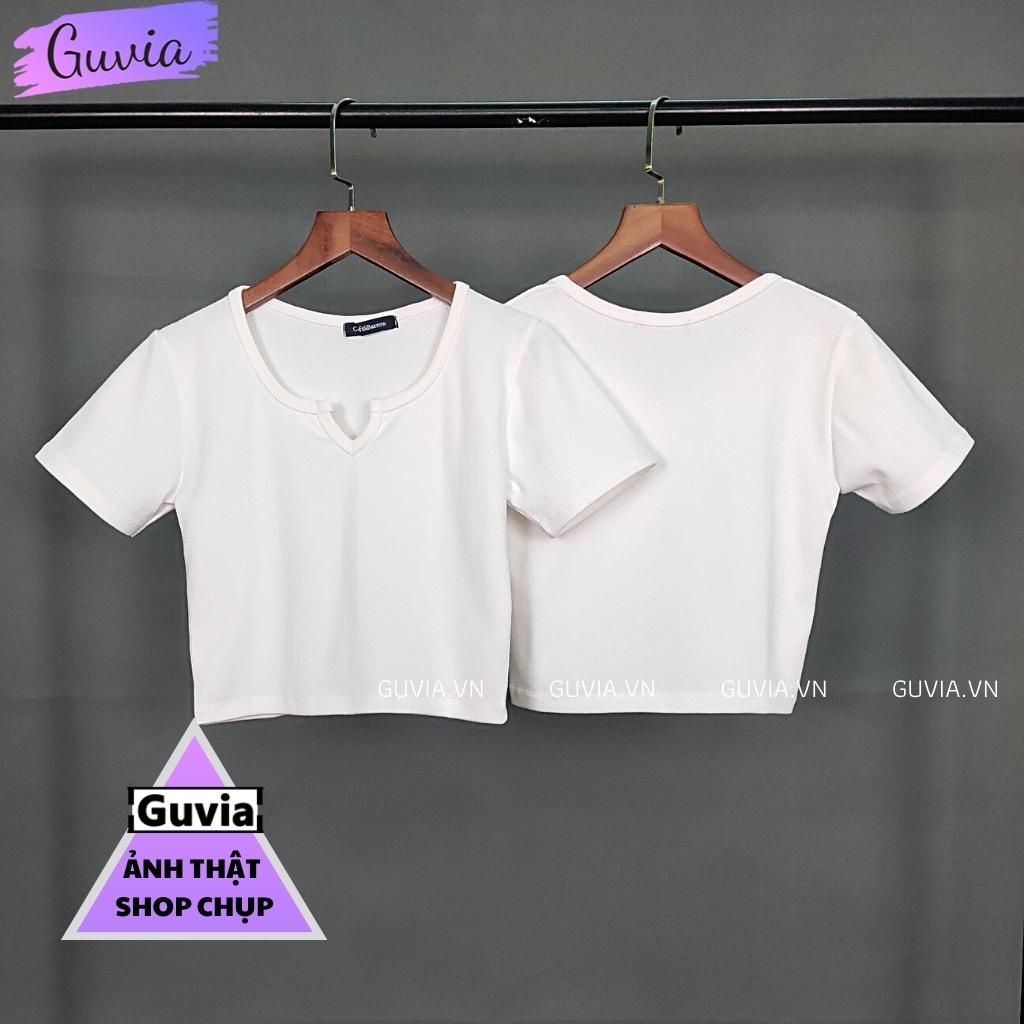 Áo Croptop cổ khoét chữ V Phong Cách, Áo kiểu nữ tay ngắn chất vải tốt mặc đẹp GUVIA