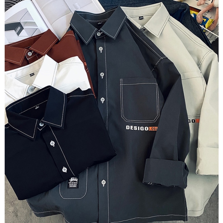 Áo Sơ Mi Mỏng Dáng Ôm In Chữ Thời Trang Cho Nam