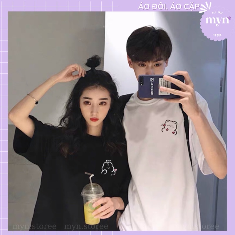 Áo thun cặp đôi họa tiết dễ thương nam nữ Unisex Form rộng, vải cao cấp cotton, Áo đôi - Đồ đôi cổ tròn basic