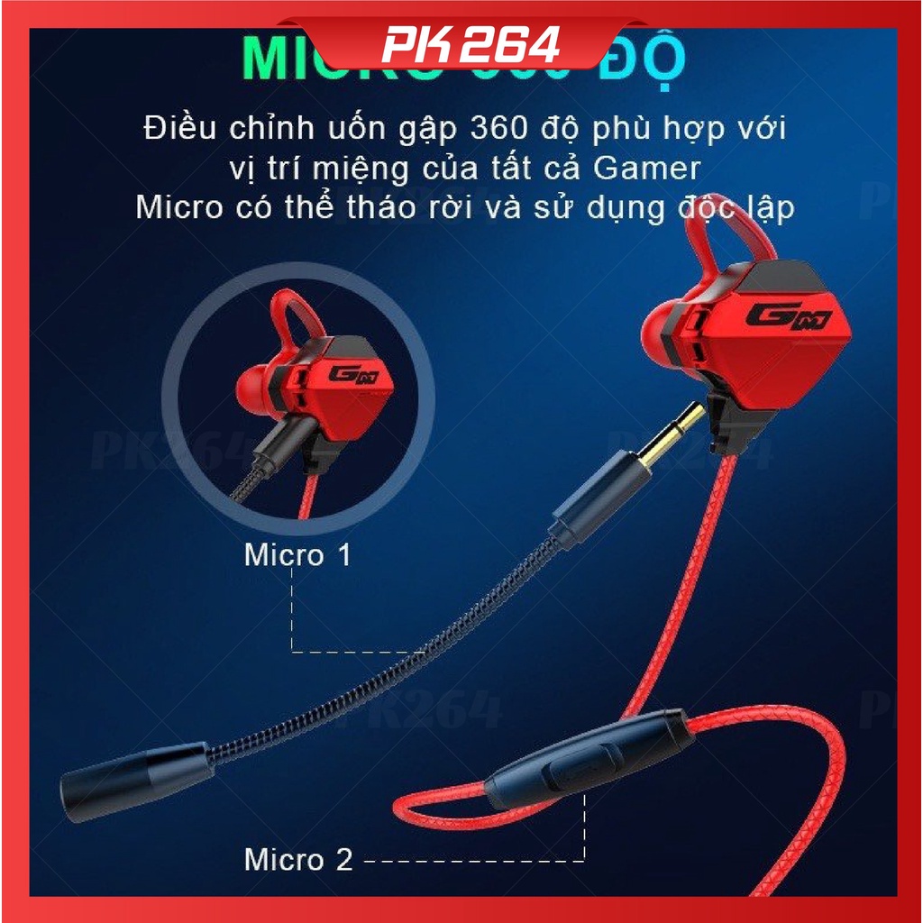 Tai nghe gaming có mic cho điện thoại G-Pro mic rời 360/S2000 Pro Super Bass chuyên chơi game PUBG mobile / FF / ROS