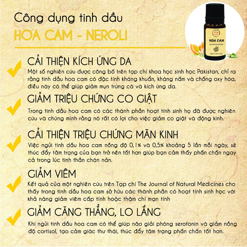 Tinh dầu Hoa Cam 20ml, chống lão hóa, trẻ hóa làn da, hương thơm tự nhiên, thơm phòng, thư giãn - Thuốc Bắc Lãn Ông