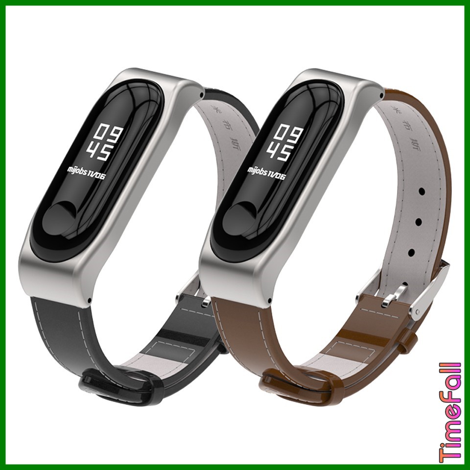 Dây đeo da bò CLASSIC Miband 4, MIBAND 3 chính hãng MIJOBS, dây đeo thay thế mi band 4, MI BAND 3 da bò viền vuônG