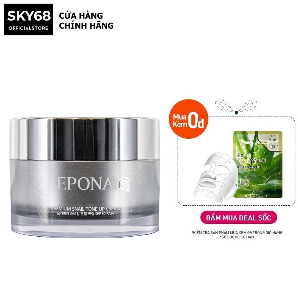 Kem Dưỡng Trắng - Nâng Tone Mỏng Nhẹ - Tự Nhiên Epona Premium Snail Tone Up Cream SPF 30 PA++  50ml