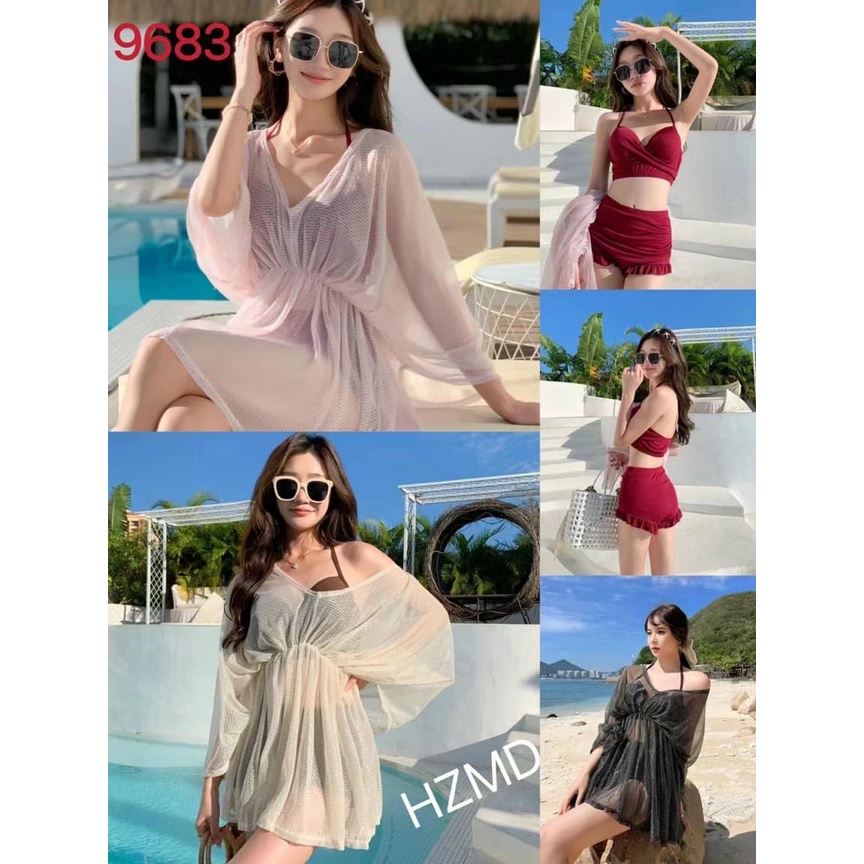 BỘ ĐỒ BƠI 3 CHI TIẾT CÓ ÁO VOAN SEXY MÃ 9683