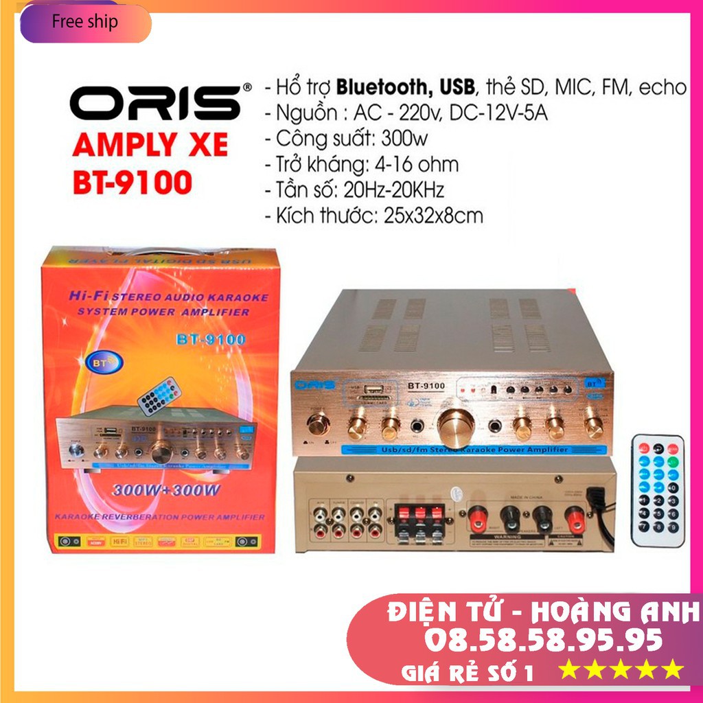 [Mã ELHACE giảm 4% đơn 300K] AMPLY MINI 300W ORIS BT-9100 CÓ BLUETOOTH KARAOKE - AMPLY XE HƠI