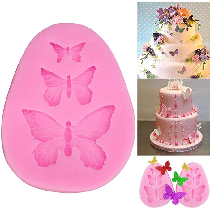 Khuôn Silicone Làm Bánh Hình Bướm 3D 3 Ngăn Tiện Dụng