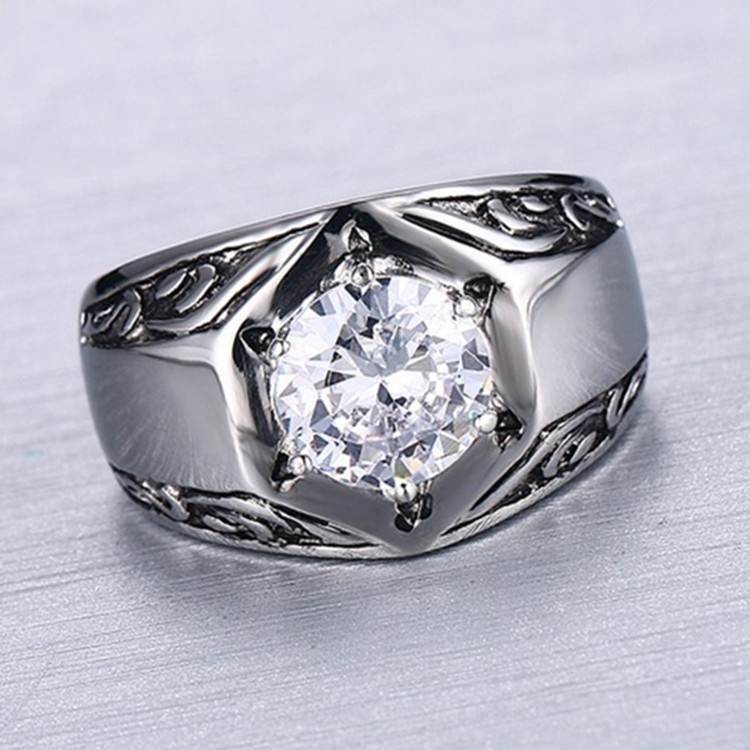 Nhẫn cưới bằng thép không gỉ 316L đính đá zircon phong cách thanh lịch retro vintage kích thước 7 đến 14