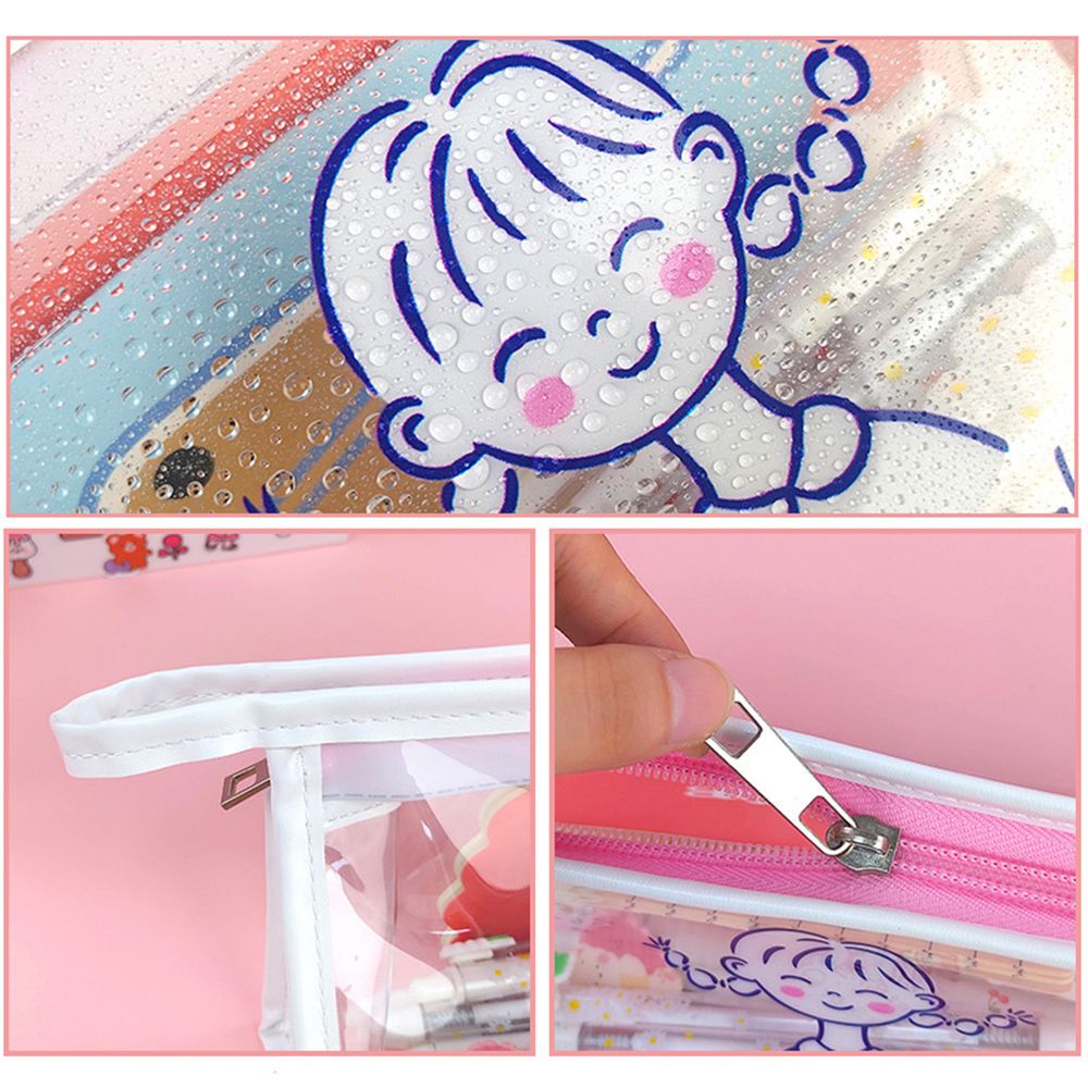 UUMIR Túi đựng bút/đồ trang điểm trong suốt in họa tiết hoạt hình dễ thương có khóa kéo tiện dụng thích hợp cho nữ
