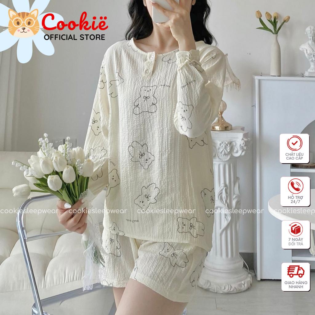 Đồ Ngủ Pijama Nữ, Đồ Bộ Mặc Nhà Chất Đũi, Bộ Pijama Cộc Tay Quần Đùi COOKIE Xinh Xắn, Trẻ Trung Hàn Quốc BNTLDN144