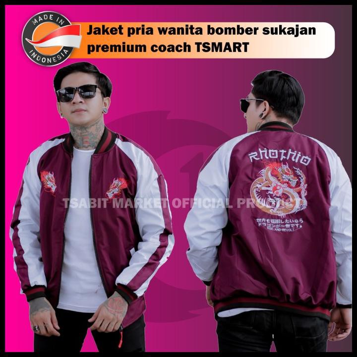 (Mới Nhất) Áo Khoác Bomber Màu Trắng Sukajan Coach Tsmart Maroon Cho Nam Và Nữ - Miễn Phí Vận Chuyển |