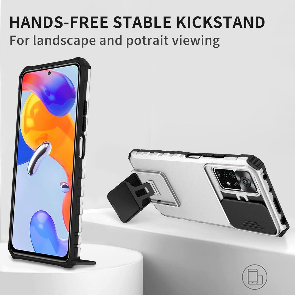Case Mi 11T Pro Invisible Bracket Phone Case Xiaomi Poco M3 Pro 5G Mi 11T Mi 11 Lite 5G NE Redmi Note 10 Pro Max Redmi Note 11 11s Redmi Note 11 Pro Slide Camera Lens Protection Armor Shockproof Back Cover