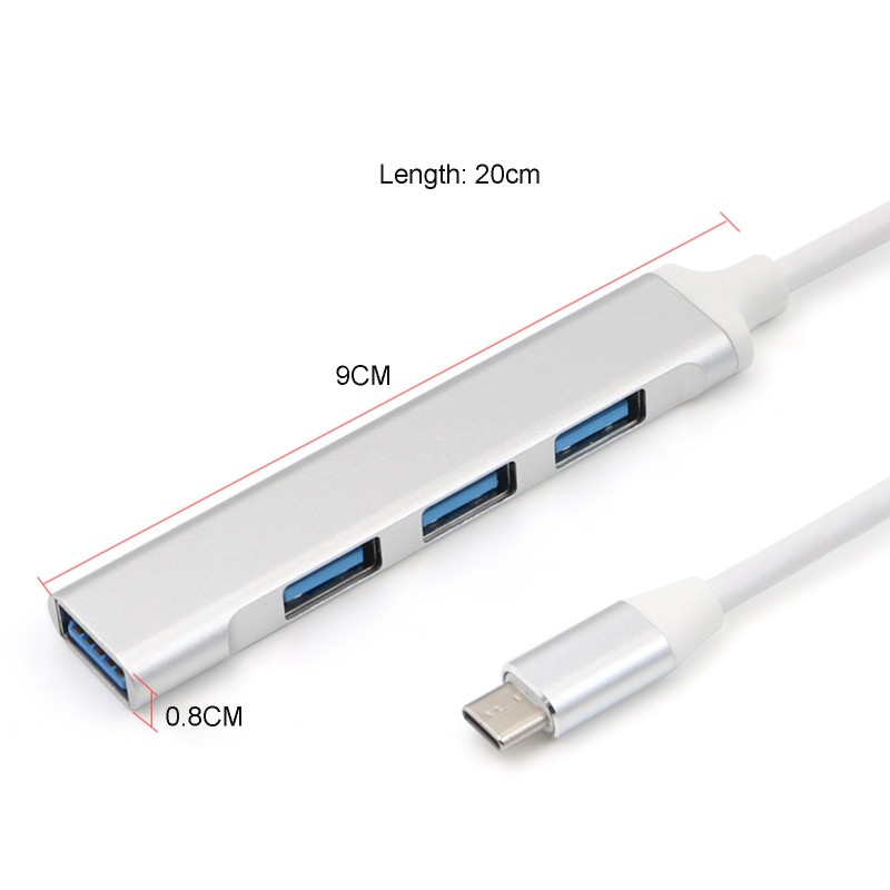 Đầu Hub chia Type-C sang 3 cổng USB 2.0 và cổng USB 3.0 dùng cho máy tính xách tay điện thoại và máy tính bảng