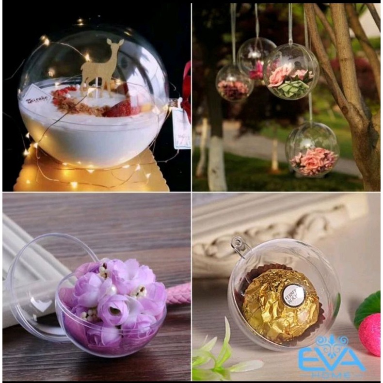 Bóng cầu nhựa 8cm đựng quà tặng, bathbomb, nến thơm, trang trí tiệc cưới - giáng sinh - Noel