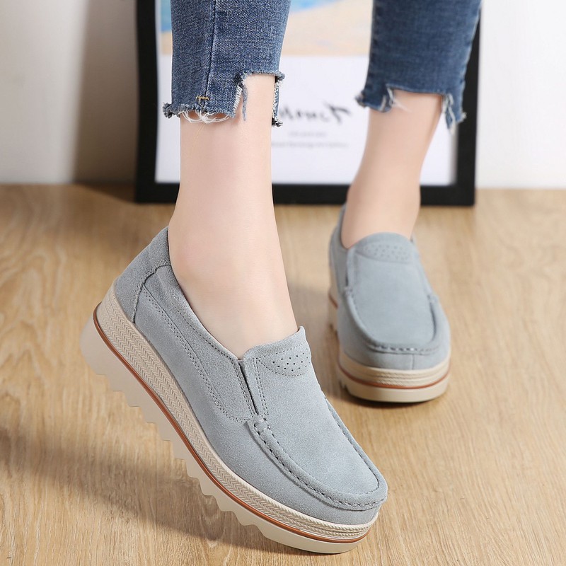 Giày Slip-On Nữ Đế Xuồng Vải Da Bò Thời Trang Chất Lượng Cao