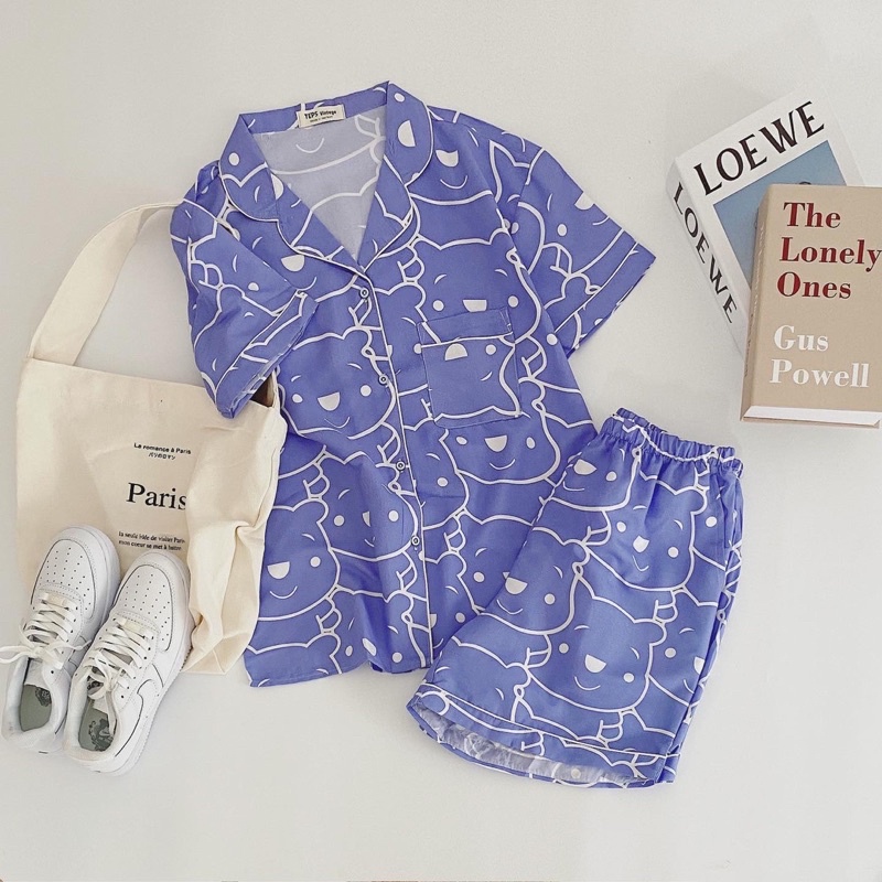 Bộ đồ ngủ mặc nhà Pyjama cộc tay chất kate không nhăn (ảnh thật) | BigBuy360 - bigbuy360.vn