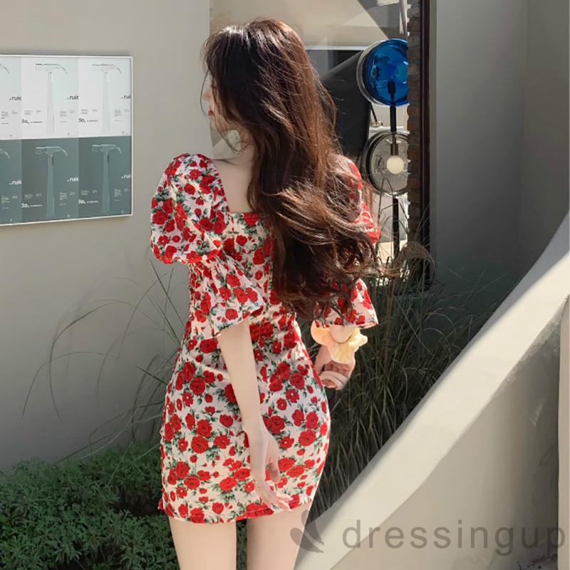 Đầm hoa tay phồng ngắn dáng ôm gợi cảm dành cho nữ