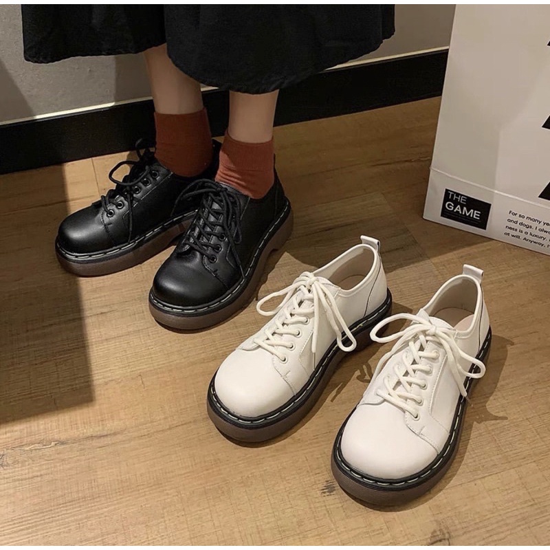 (Sẵn đen 35, trắng 38,39) Giày oxford da pu buộc dây đế mềm vintage ulzzang Hàn Quốc Yannie Lolita