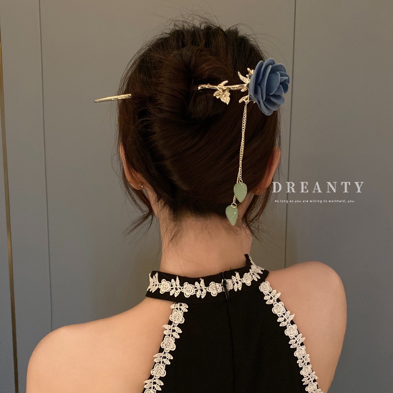 Trâm Cài Tóc Hình Hoa Hồng Phối Tua Rua Phong Cách Trung Hoa Cổ Điển Thời Trang Cho Nữ