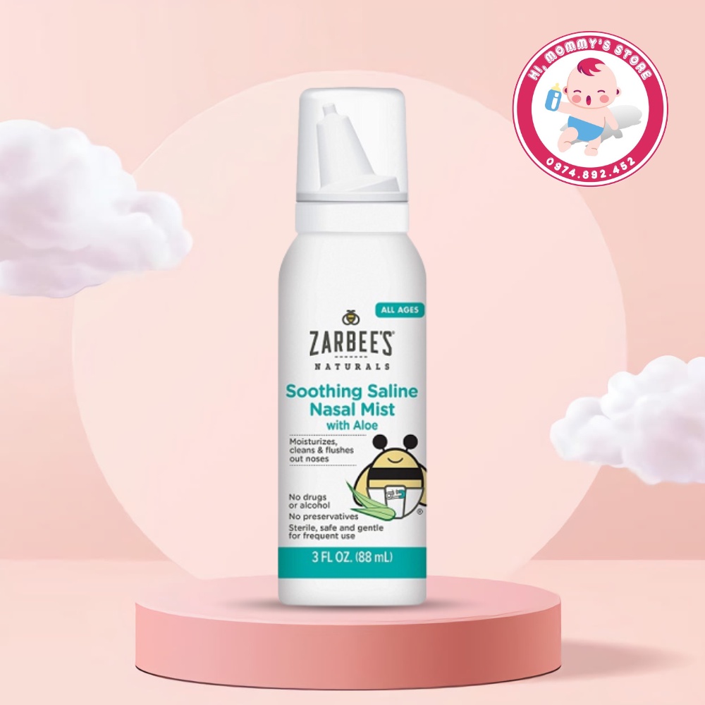 Xịt Mũi Zarbee's Naturals Soothing Saline Mist with Aloe - Nước Muối Cho Bé