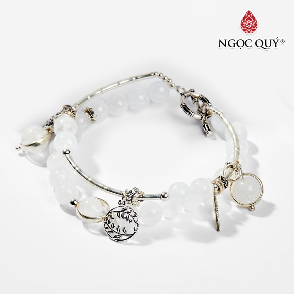 Vòng tay 2 lines TA ưu linh trắng charm trái tim - Ngọc Quý