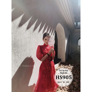 SET BIGSIZE ÁO DÀI THIẾT KẾ HS905 - HÌNH THẬT KÈM -MÀU TRẮNG,ĐEN,ĐỎ,NUDE-SIZE L,XL,XXL