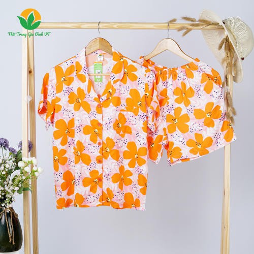 Bộ pijama lanh quần đùi áo cộc tay nữ B03.2111 - Thời Trang Gia Đình VT